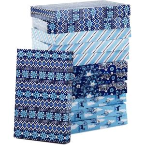Hallmark Medium Holiday Gift Boxes with Lids (12 Shirt Boxes, 4 Designs: Snowflakes, Stripes, Sweater Pattern, Reindeer) for Christmas, Hanukkah, Holiday Parties, Hostess Gifts(1 Count (Pack of 12))