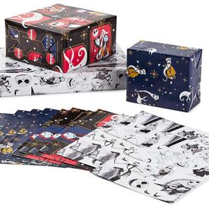 Hallmark Nightmare Before Christmas Flat Wrapping Paper Sheets with Cutlines on Reverse (12 Folded Sheets) for Christmas, Birthdays, Halloween(Wrapping Paper Sheets)