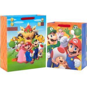 Hallmark Nintendo Super Mario Brothers Gift Bags (1 Large, 1 Extra Large) Luigi, Princess, Yoshi, Toad(Gift Bags)