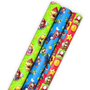 Hallmark Nintendo Super Mario Wrapping Paper Rolls for Kids with Cutlines on Reverse (3 Rolls: 60 Sq. Ft. Total) Mario, Luigi, Yoshi, Bowser, Princess Peach, Toad(Nintendo)