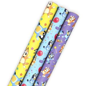Hallmark Nintendo Super Mario Wrapping Paper Rolls for Kids with Cutlines on Reverse (3 Rolls: 60 Sq. Ft. Total) Mario, Luigi, Yoshi, Bowser, Princess Peach, Toad(Bluey)