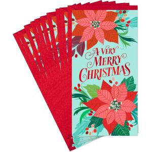 Hallmark Pack of Christmas Money or Gift Card Holders, Very Merry Poinsettias (10 Cards with Envelopes)