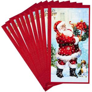 Hallmark Pack of Money or Gift Card Holders, Christmas Wishes (10 Cards with Envelopes)(Santa and Dog)