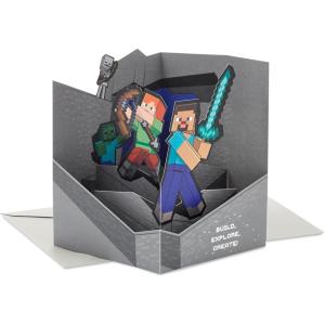 Hallmark Paper Wonder Minecraft Pop-Up Card (Build, Explore, Create) for Birthdays, Graduations, Kids, Gamers