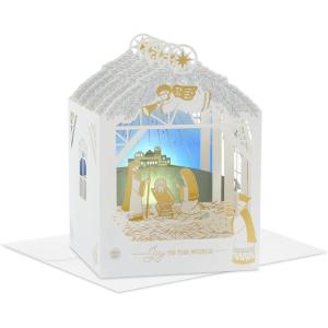 Hallmark Paper Wonder Musical Pop Up Christmas Card (Joy to the World) Angel and Nativity, Gold and White