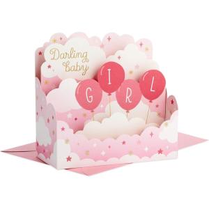 Hallmark Paper Wonder Pop Up Baby Shower Card for Girl (Nursery) Welcome New Baby Girl, Congratulations(Pink Balloons)