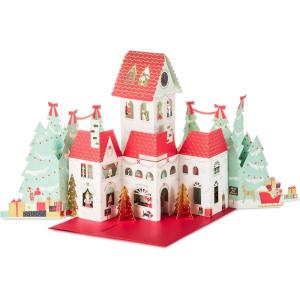 Hallmark Paper Wonder Pop Up Jumbo Christmas Card Holiday Tabletop Decor (Accordion Fold Christmas Village)(Santa’s Workshop)