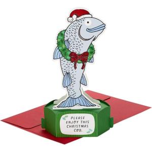 Hallmark Paper Wonder Shoebox Funny Pop Up Christmas Card (Christmas Cod Fish)(Christmas Cod  Funny Pop Up Card)
