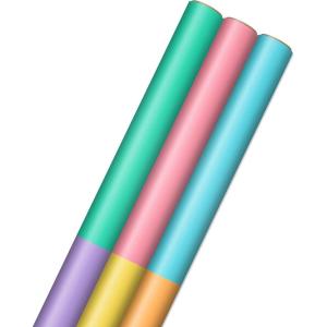 Hallmark Pastel Wrapping Paper Rolls – Pink, Purple, Blue, Green, Yellow, Orange Gift Wrap Paper (Set of 3 Rolls: 75 sq. ft. ttl.) for Birthday, Baby Shower, Easter, Any Occasion(Pastel Colorblock)