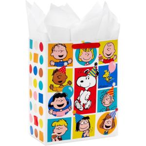 Hallmark Peanuts 13″ Large Gift Bag with Tissue Paper (Snoopy, Charlie Brown, Linus, Lucy) for Birthdays, Christmas, Fans(Peanuts Gang)
