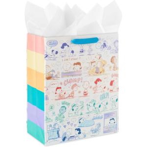 Hallmark Peanuts 13″ Large Gift Bag with Tissue Paper (Snoopy, Charlie Brown, Linus, Lucy) for Birthdays, Christmas, Fans(Rainbow Snoopy)