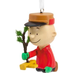 Hallmark Peanuts Charlie Brown Kneeling with Tree Christmas Ornament, Gifts for Peanuts Fans