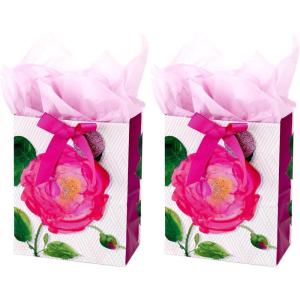 Hallmark Premium Wrapping Paper Roll Bundle with Cut Lines on Reverse (3 Rolls: 85 sq. ft. ttl. Marble, Black, Antiqued Gold) for Valentines Day, Graduations, Birthdays, Weddings, and Bridal Showers(Medium Pink Rose)