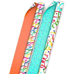 Hallmark Rainbow Wrapping Paper Rolls for Graduation, Birthday, Wedding, All Occasion – Colorful Striped Gift Wrap Paper (Set of 3 Reversible Rolls: 75 sq. ft. ttl.)(Rainbow Letters  Colorful Confetti)
