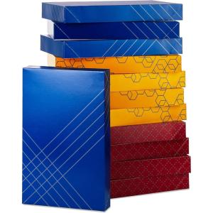 Hallmark Red and Green Christmas Gift Box Assortment (12 Boxes with Scalloped Lids: 4 Small, 4 Medium, 4 Large) for Ties, Socks, Shirts, Sweaters(Blue  Yellow  Red)