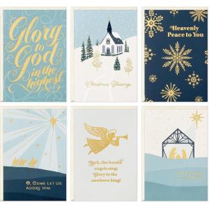Hallmark Religious Christmas Card Assortment, Heavenly Peace (36 Cards and Envelopes) Dusty Blue and Gold Foil(Dusty Blue & Gold Foil)