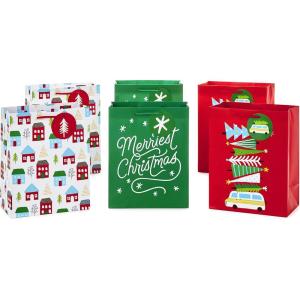 Hallmark Rustic Christmas Gift Bag Assortment (8 Bags: 3 Small 6″, 3 Medium 9″, 2 Large 13″) Gray, White and Red, Farmhouse, Snowman, Snowflakes, Merry and Bright Wreath(Multicolor)