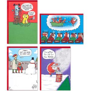 Hallmark Shoebox Funny Boxed Christmas Cards Assortment, Festive Cartoons (4 Designs, 24 Cards with Envelopes)(Funny Festive Cartoons  Holiday Card Assortment)