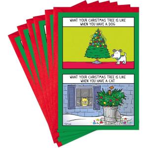 Hallmark Shoebox Funny Christmas Cards Pack, Dogs and Cats (6 Holiday Cards with Envelopes)(Dogs and Cats  Pack of Funny Holiday Cards)