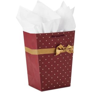 Hallmark Signature 10″ Square Christmas Gift Bag with Tissue Paper (Emerald Green with Poinsettias, Gold Merry Christmas) for Wife, Girlfriend, Mother, Daughter, Grandma, Teacher, Boss, Coworker(Dark Red Trapezoid Bag with Gold Glitter)