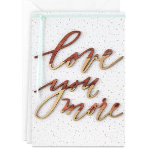 Hallmark Signature Anniversary Card (Gold and Woodgrain, Love You More) for Husband, Wife, Partner, Spouse(Gold and Woodgrain  Love You More)