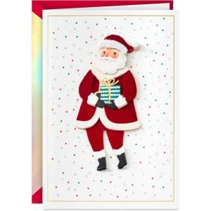 Hallmark Signature Christmas Card (Fun Surprises Santa Claus with Gift)(Santa Claus)