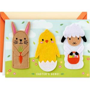 Hallmark Signature Easter Card with Felt Finger Puppets (Bunny, Chick, Lamb) for Kids, Grandchildren, Easter Baskets(Easter Finger Puppets)