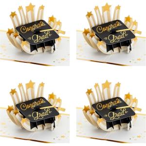 Hallmark Signature Paper Wonder Pop Up Graduation Cards, Grad Cap (4 3D Cards with Envelopes)(Black and Gold)