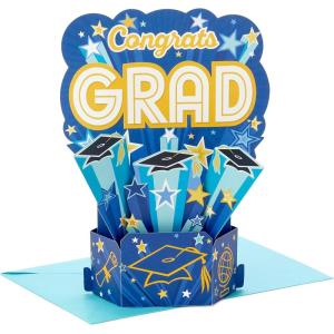 Hallmark Signature Paper Wonder Pop Up Graduation Cards, Grad Cap (4 3D Cards with Envelopes)(Blue)
