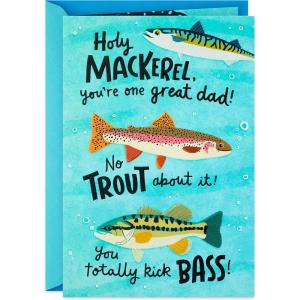 Hallmark Signature Peanuts Fathers Day Card (Snoopy and Woodstock Canoeing) (799FFW2007)(Fish Puns)