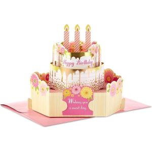Hallmark Signature Pop Up Mothers Day Card or Birthday Card for Women, Her, Wife (Butterfly)(Pop Up  Pink and Gold Birthday Cake)
