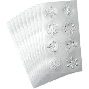 Hallmark Silver Foil Holiday Sticker Seals for Envelopes (80 Seals) Snowflakes, Trees, Reindeer