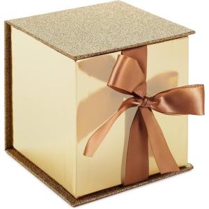 Hallmark Small Gift Box with Bow and Shredded Paper Filll (Navy Blue Signature 4 inch Gift Box with Glitter) for Birthdays, Graduations, Anniversaries, Father’s Day, Christmas, Valentine’s Day, All Occasion(Gold Glitter)