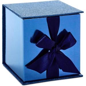 Hallmark Small Gift Box with Bow and Shredded Paper Filll (Navy Blue Signature 4 inch Gift Box with Glitter) for Birthdays, Graduations, Anniversaries, Father’s Day, Christmas, Valentine’s Day, All Occasion(Navy Blue Glitter)