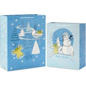 Hallmark Star Wars The Mandalorian 13″ Large Gift Bag Bundle (3 Bags: Baby Yoda, The Mandalorian, Grogu) for Birthdays, Christmas, Father’s Day, May the 4th(Christmas Gift Bags (2-count))