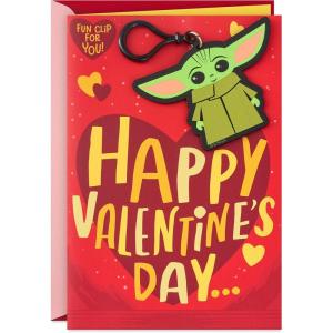 Hallmark Star Wars Valentines Day Card for Kid with Removable Backpack Clip (Baby Yoda), May the 4th(Day Card)