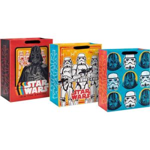 Hallmark Star Wars Wrapping Paper with Cut Lines on Reverse (3-Pack: 60 sq. ft. ttl) with Yoda, Darth Vader, Chewbacca, R2-D2, C-3PO, Stormtroopers, X-Wing, Millennium Falcon(Gift Bags)