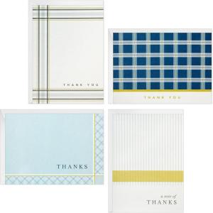 Hallmark Thank You Cards Assortment, Red, Green, Blue, Black, Orange (50 Cards for Business, Weddings, Baby Showers, Bridal Showers, All Occasion)(Stripes & Plaid)