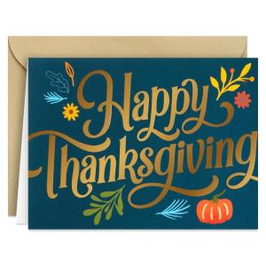 Hallmark Thanksgiving Blank Note Cards (40 Cards with 40 Envelopes) Green and Gold, Pumpkins, Leaves