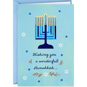 Hallmark Tree of Life Bulk Hanukkah Boxed Cards (40 Cards and 40 Envelopes) Blue with Gold Foil Menorahs, Star of David, Peace Dove(Modern Menorah)