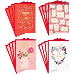Hallmark Valentine’s Day Cards Assortment, 16 Cards with Envelopes (Floral Designs, Gold Foil Accented) for Adults