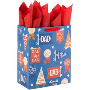 Hallmark Wrap 13″ Large Gift Bag with Tissue Paper, 130, Orange, Blue, Green, Black(Rad Dad  Best Dad Ever)