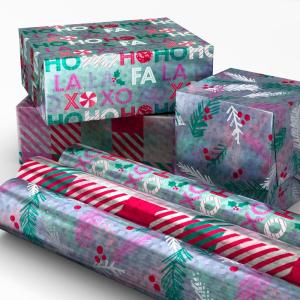 Hallmark Wrapping Paper Mini Rolls, 3-Pack (Checkered, Triangles, Starbursts) for Birthdays, Graduations, Mother’s Day, Father’s Day, Any Occasion – 45 Sq. Ft. Total(Holiday Assortment)