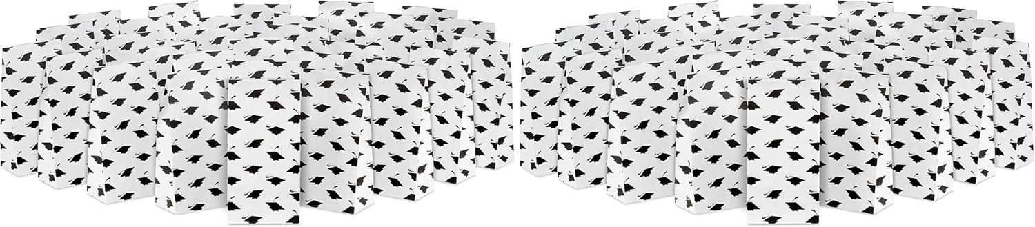 imageHallmark Graduation Party Favor and Wrapped Treat Bags 30 Count White with Black Mortarboards for Grad Gifts Open Houses Gift CardsBlack White