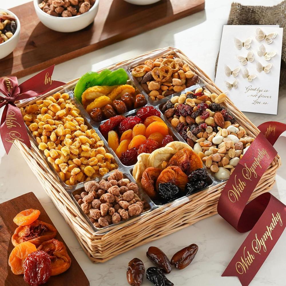 imageBroadway Basketeers Deluxe Dried Fruit Nut Gift Basket with Hallmark Butterflies Sympathy Card