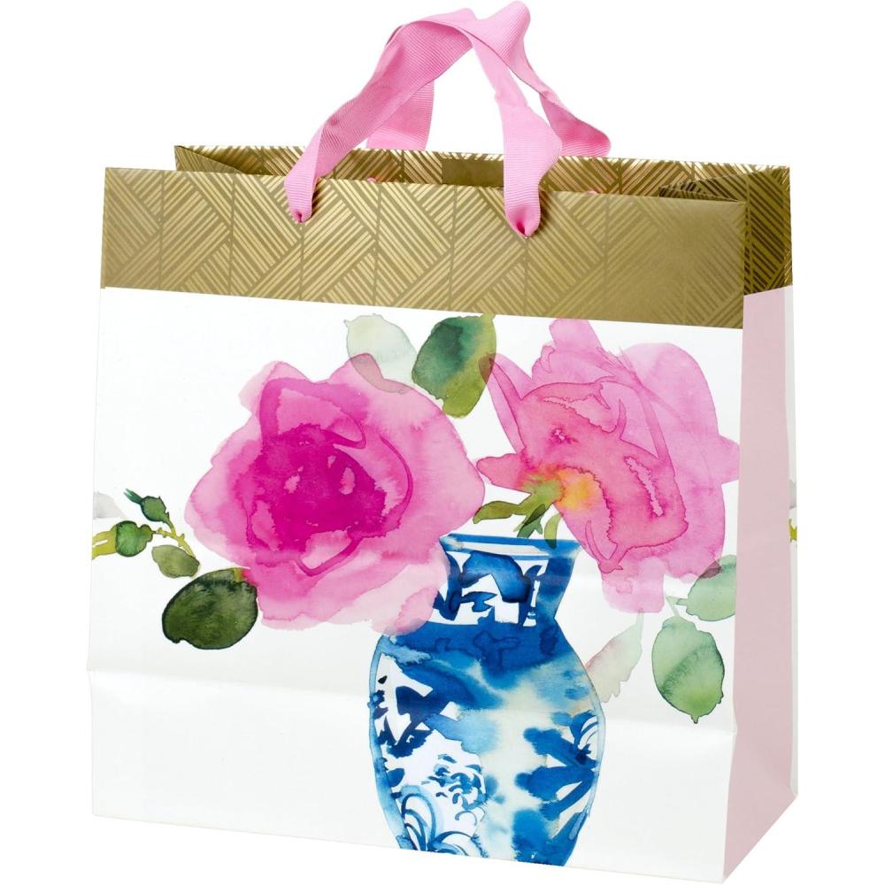 imageHallmark 10quot Large Square Gift Bag Watercolor Dots Just for You for Birthdays Mothers Day Easter Graduations Retirements and MoreFlower and Vase