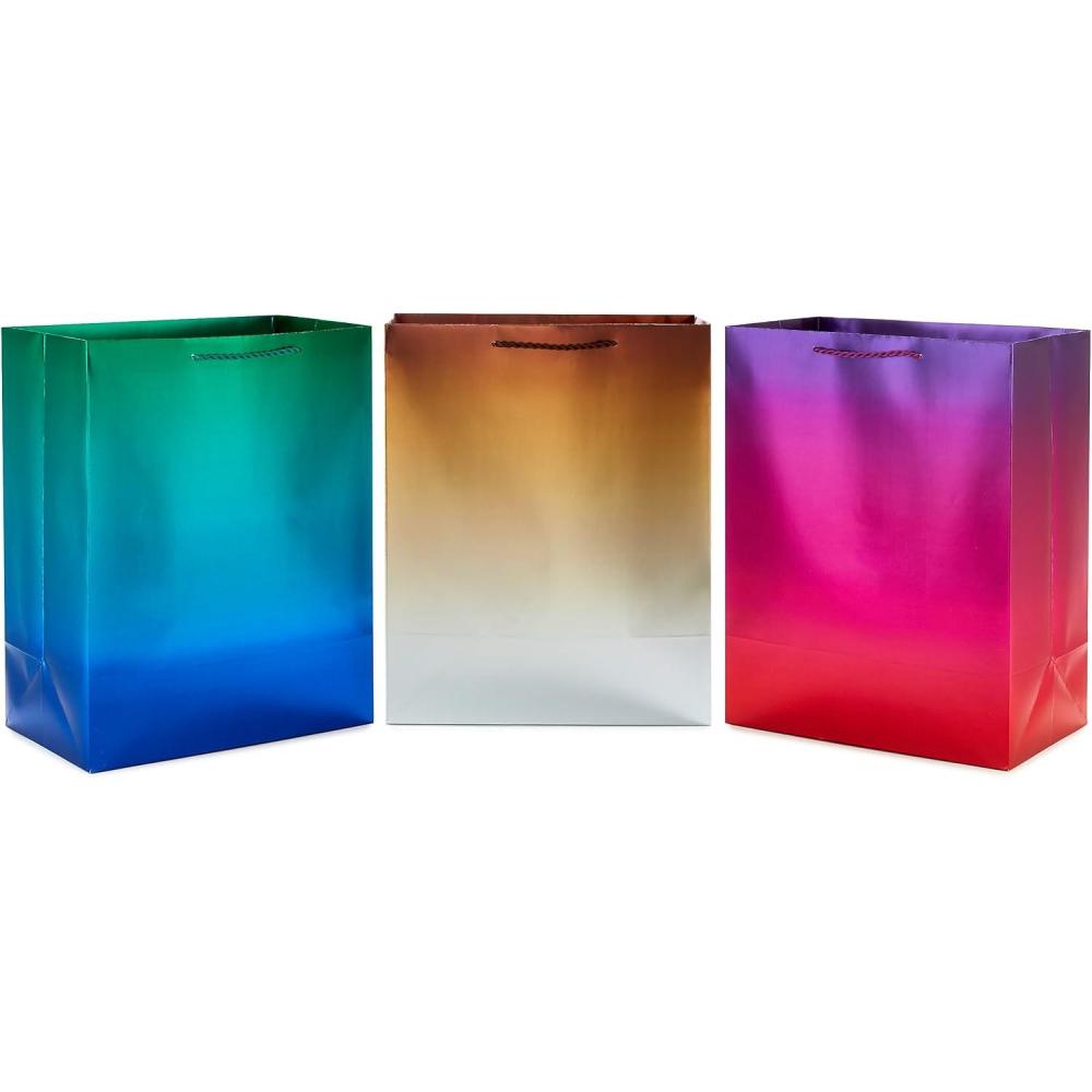 imageHallmark 13quot Large Iridescent Gift Bags Assortment 3 Bags Rainbow Gradients  BlueGreen GoldSilver PurpleRed for Birthdays Graduations Bridal Showers Baby ShowersBlue  Green