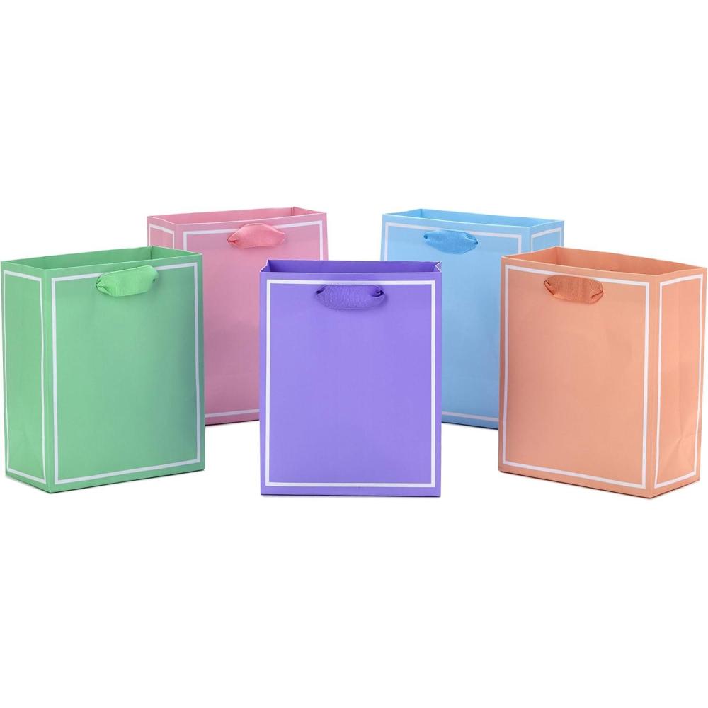 imageHallmark 6quot Small Solid Color Gift Bags  Pack of 5 in Red Green Blue Light Pink Hot Pink for Birthdays Holidays Parties or Any OccasionLight Purple  Pink  Blue  Orange  Green