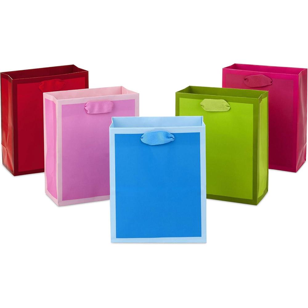imageHallmark 6quot Small Solid Color Gift Bags  Pack of 5 in Red Green Blue Light Pink Hot Pink for Birthdays Holidays Parties or Any OccasionRed  Green  Blue  Light Pink