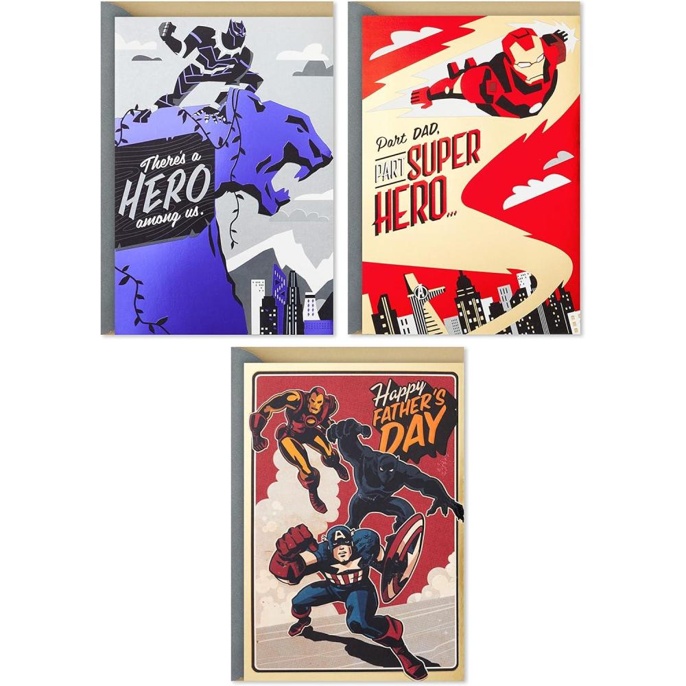 imageHallmark Avengers Pack of 3 Fathers Day Cards Iron Man Black Panther Captain AmericaAvengers  3 Cards with Envelopes